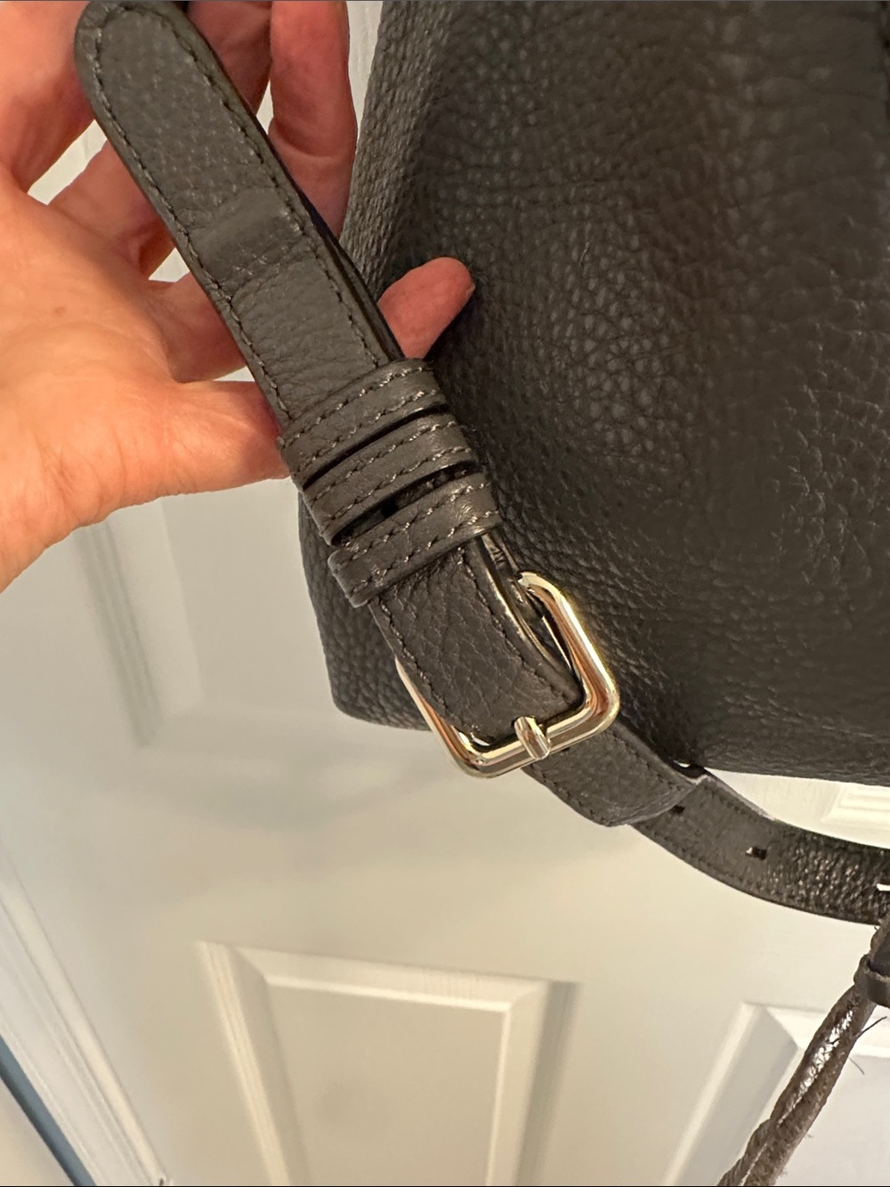 Rebecca Minkoff Moto Hobo Leather Shoulder Bag Dark Gray Gold Hardware - Picture 7 of 16